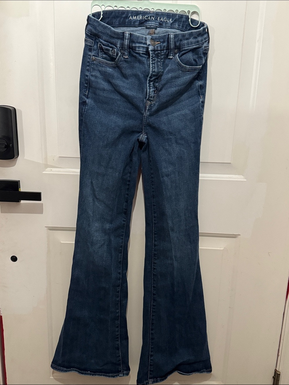 American Eagle Outfitters Women's Dark Blue Flared Jeans Super High Rise